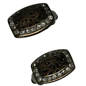 Vintage Rhinestone Filigree Rectangle Clip On Earrings Mad Men Retro Miss Maisel